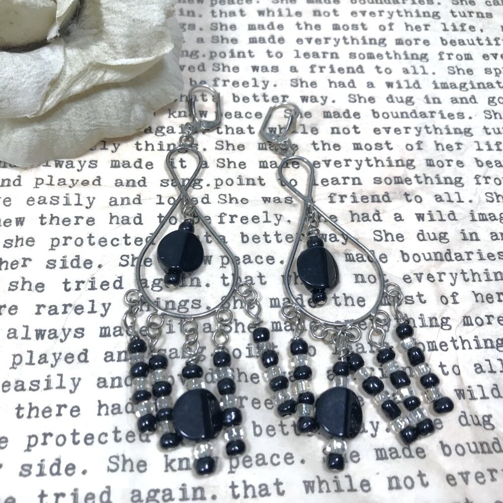 Vintage 90s  Chandelier Earrings Silver Black